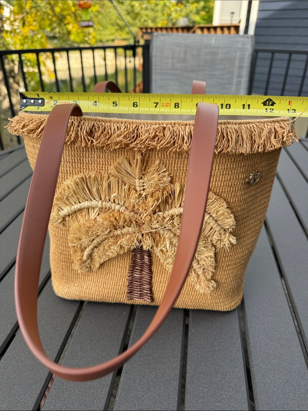 Spartina 449 Tan Woven Palm Tree Tote with Brown Handles - Picture 10 of 13